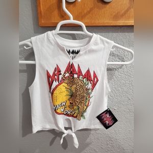 NWT Def Leppard White Sleeveless Front Tie Tank Kids Size 5/6
